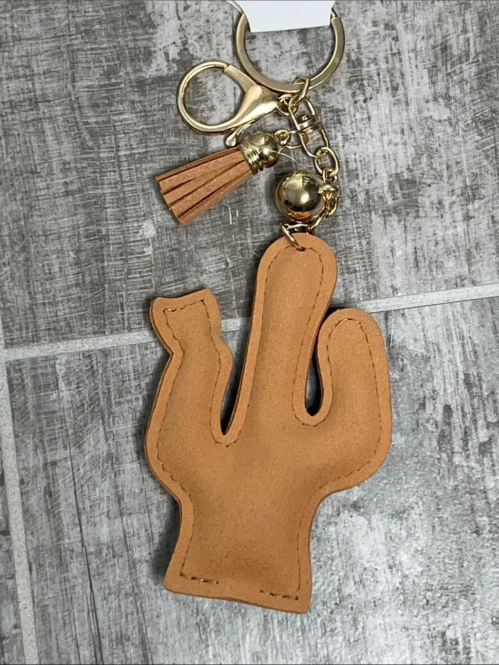 Gold-Tone Cactus Keychain Charm with Tassel